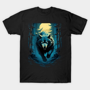 Moonlit Chase: Intense Wolf Stride T-Shirt